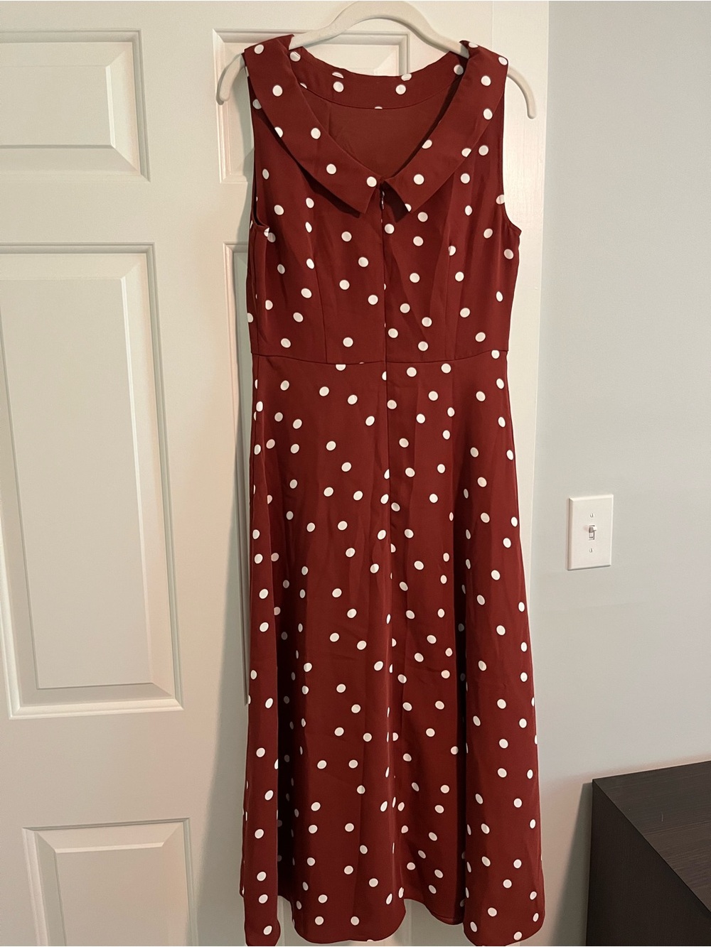 NWT Boden Brown & White Polka Dot High Neck Collared Midi Dress / Size 6 - Picture 2 of 6